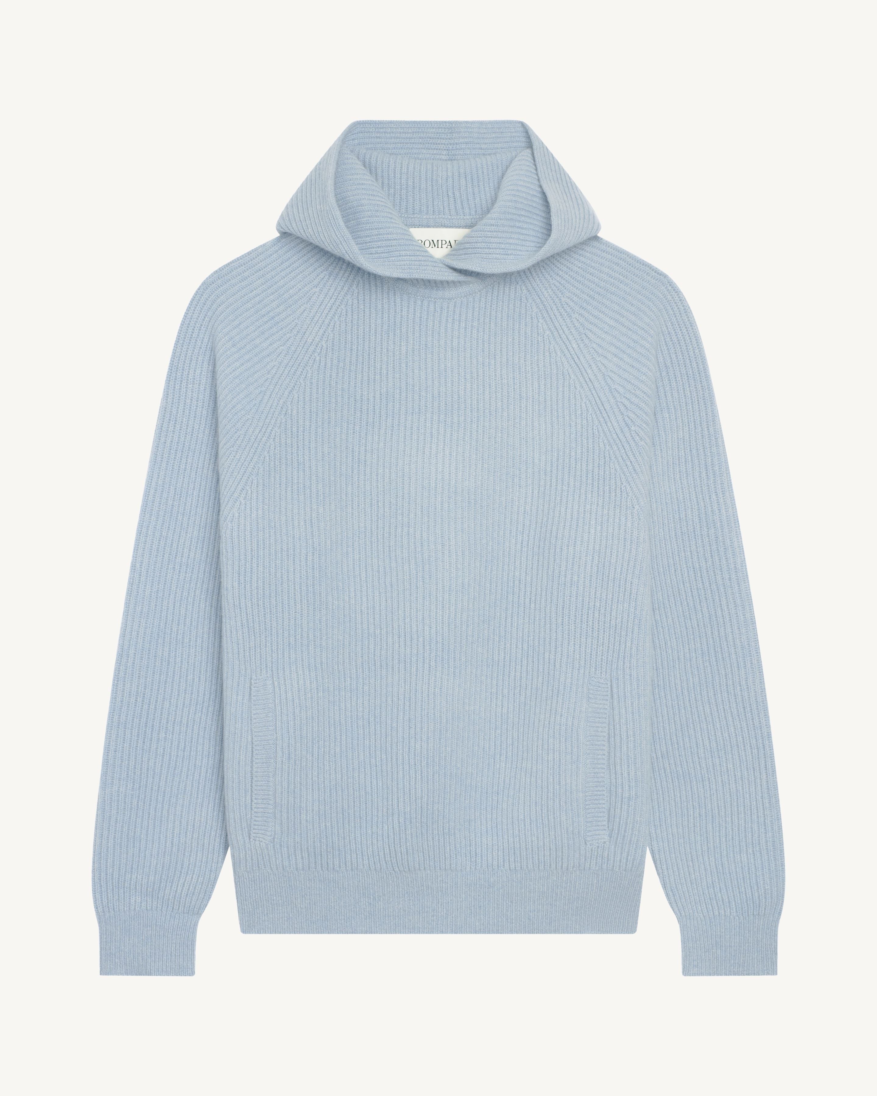 Pull à capuche à côtes-BLEU GLACIER-100% cachemire