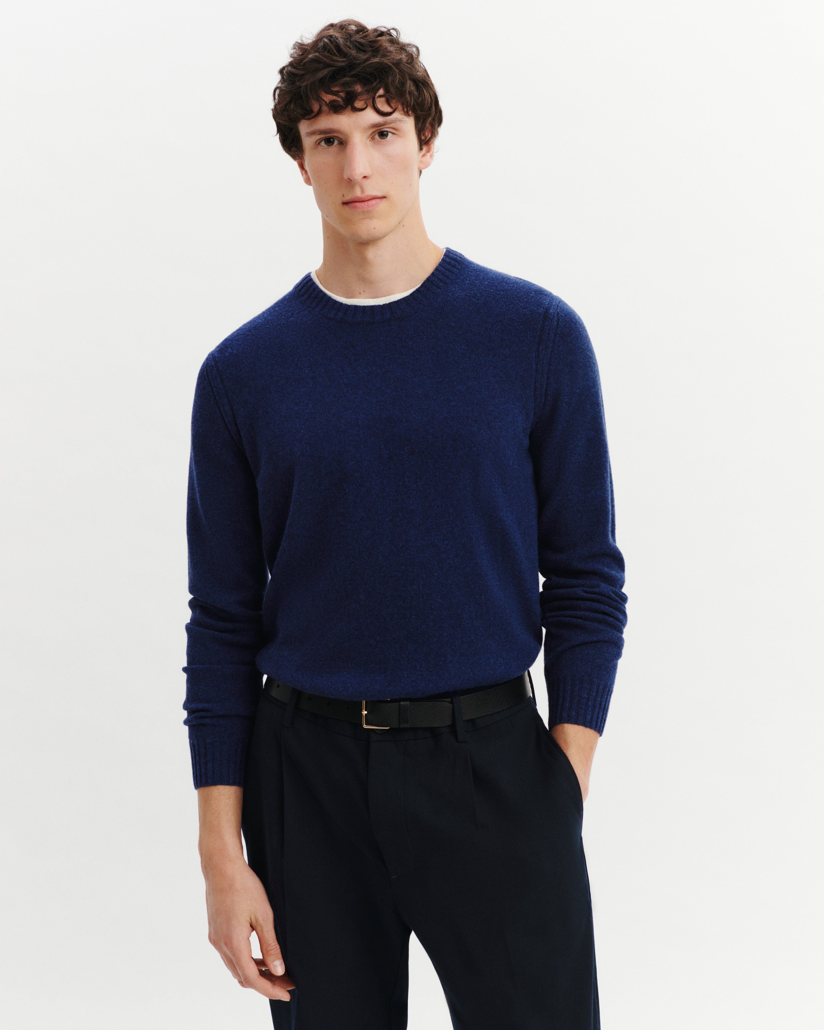 Pull col rond-BLEU NOCTURNE-70% cachemire 30% soie