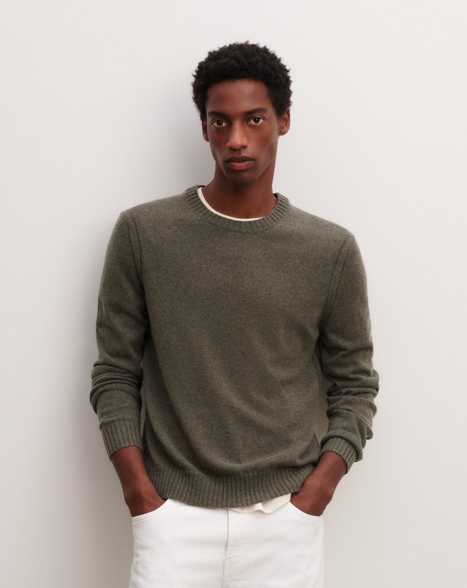 Pull col rond-KAKI OMBRE-70% cachemire 30% soie