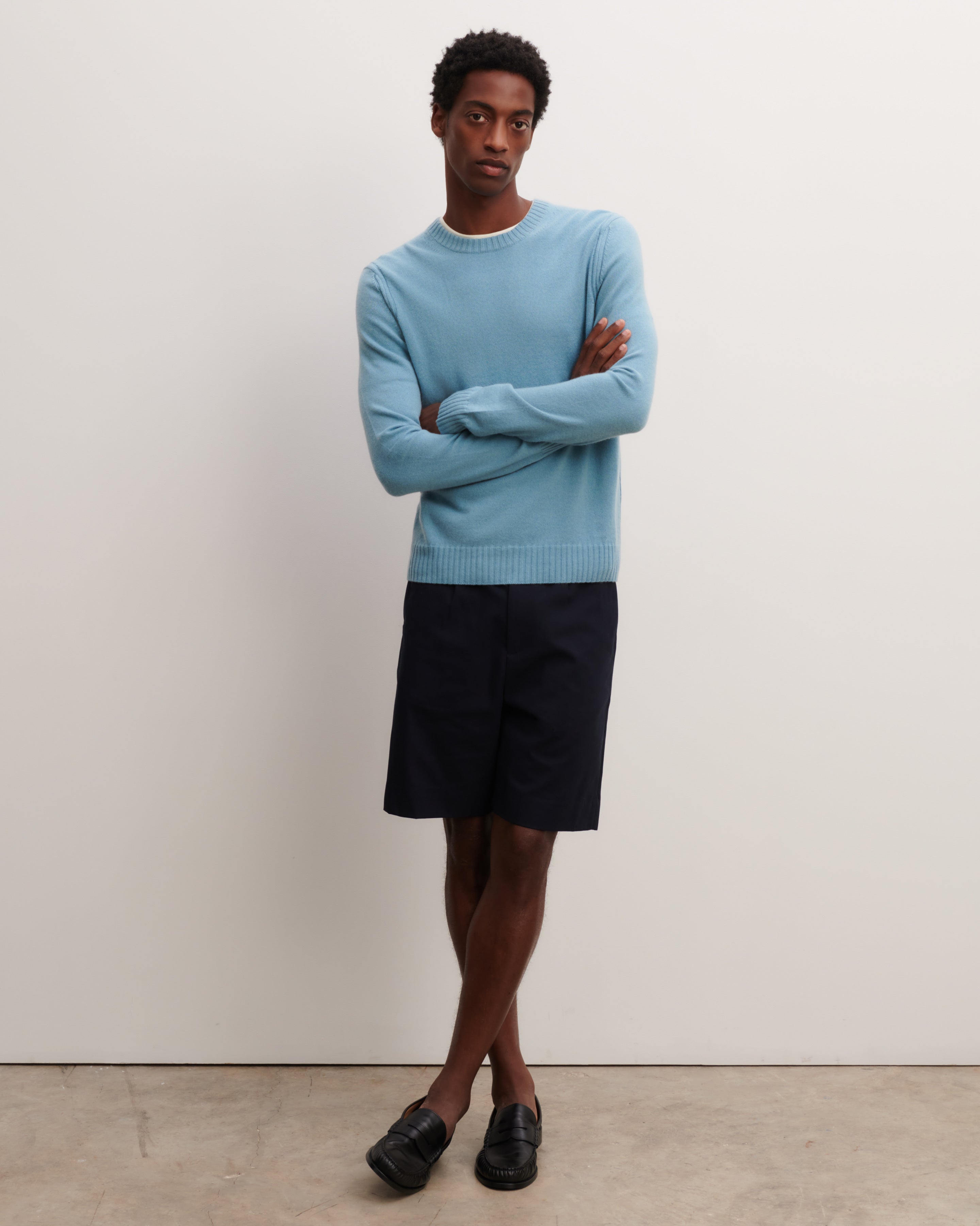 Pull col rond-BLEU HERON-70% cachemire 30% soie