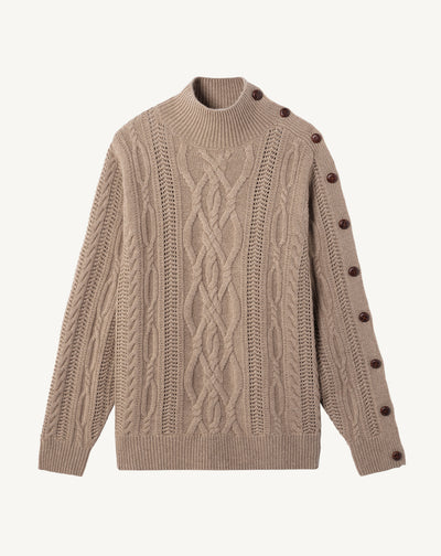 Col montant à torsades-GREIGE-100% cachemire