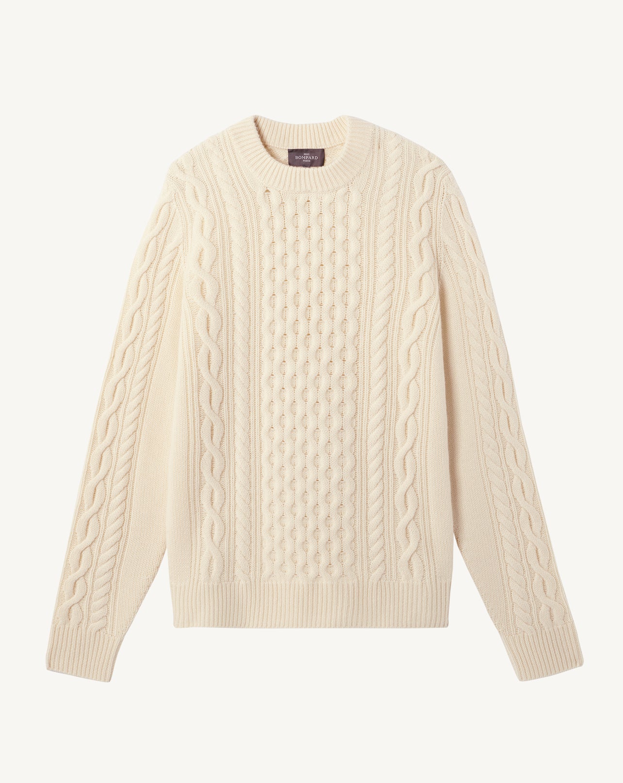 Pull col rond à torsades-ECRU-100% cachemire