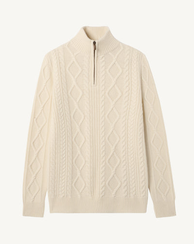 Col camionneur à torsades-ECRU-100% cachemire