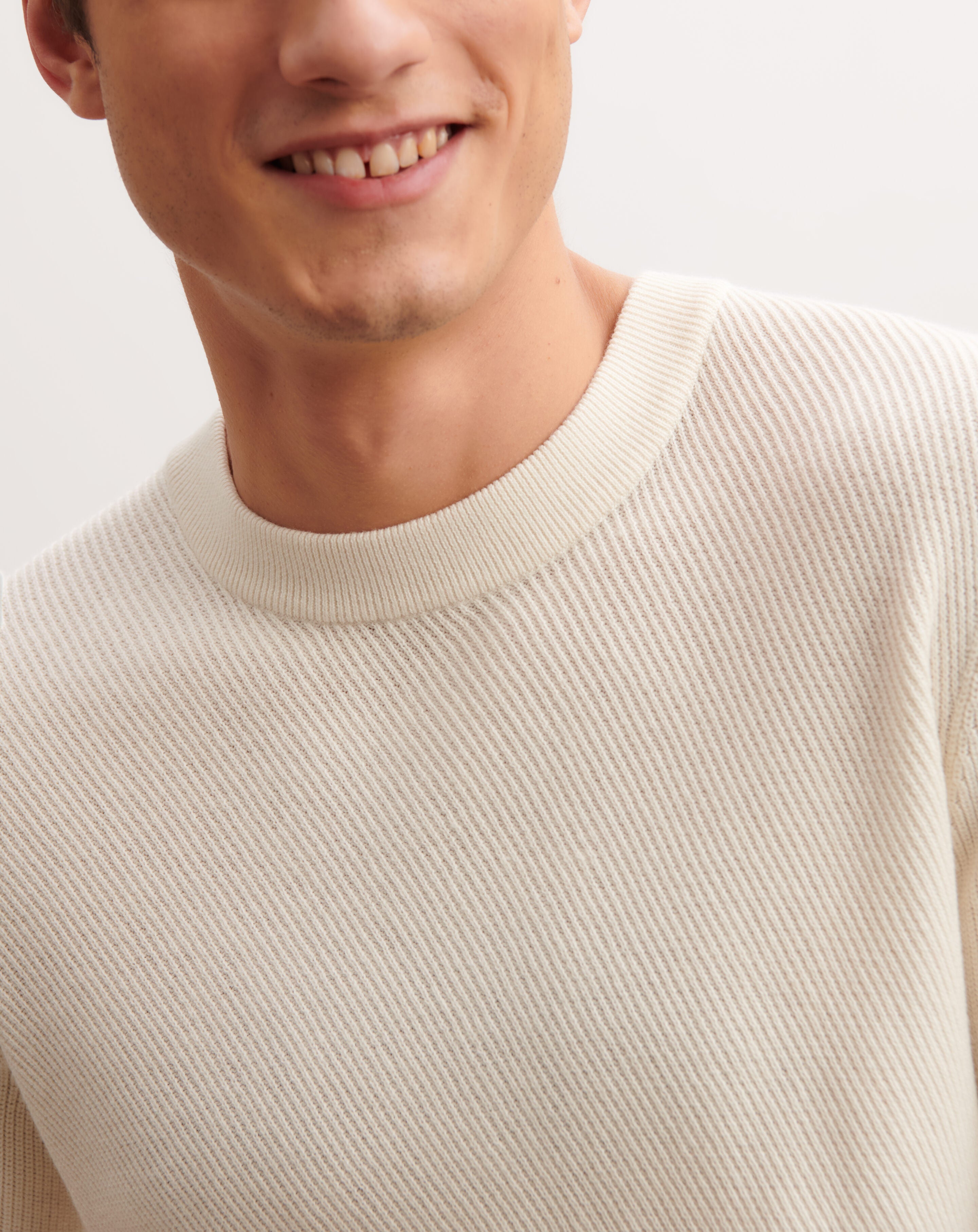Pull col rond à côtes-NATUREL-85% pima coton 15% cachemire