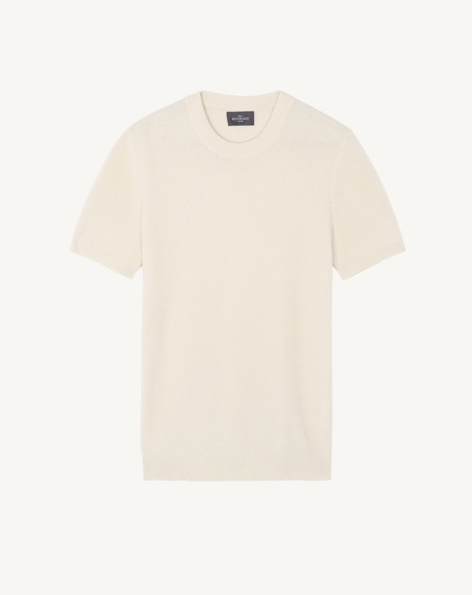 Pull col rond à côtes-NATUREL-85% pima coton 15% cachemire