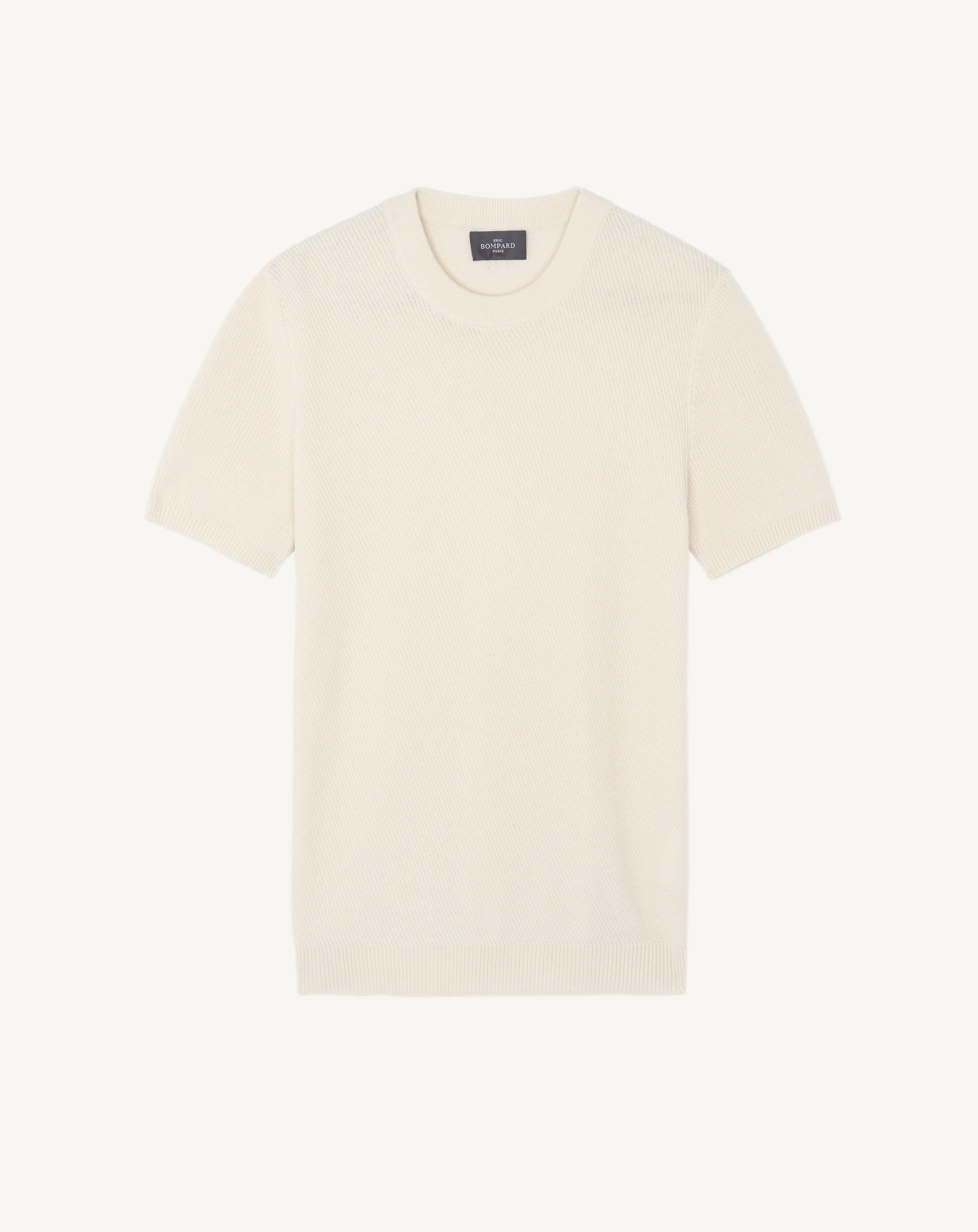 Pull col rond à côtes-NATUREL-85% pima coton 15% cachemire
