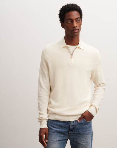 Polo piqué zippé-NATUREL-85% pima coton 15% cachemire