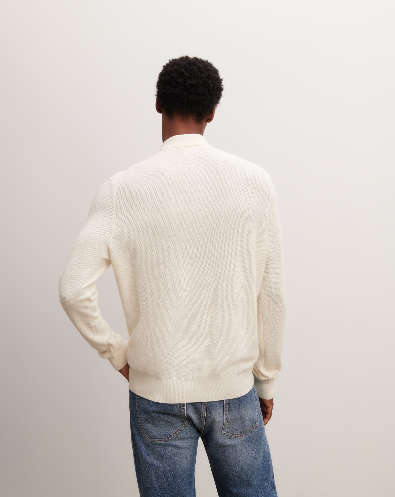 Polo piqué zippé-NATUREL-85% pima coton 15% cachemire