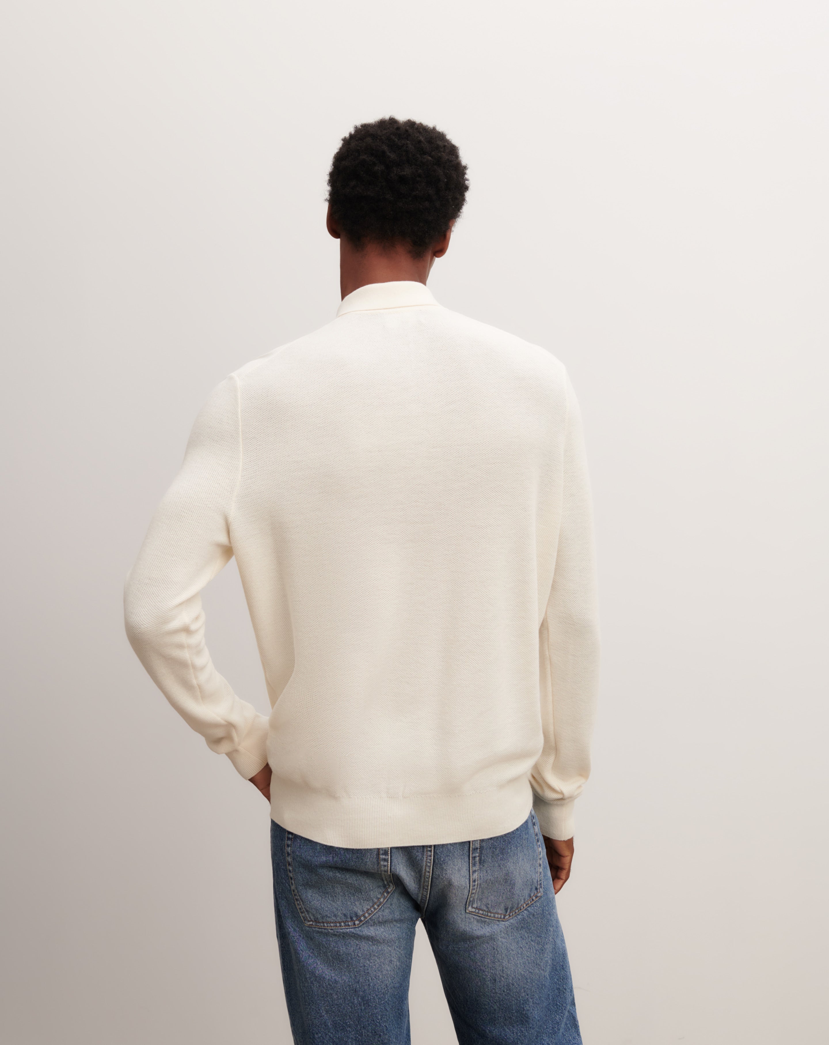 Polo piqué zippé-NATUREL-85% pima coton 15% cachemire