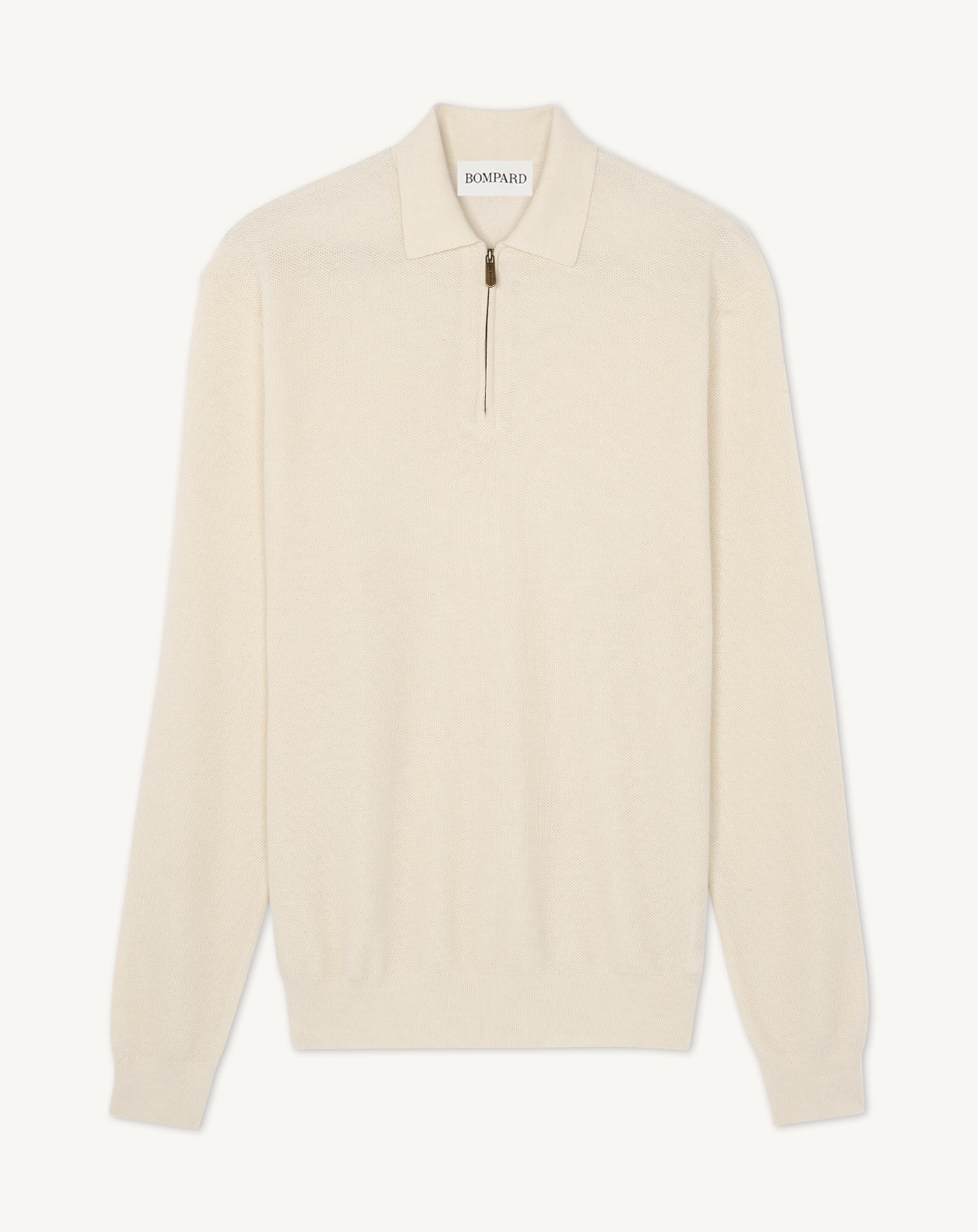 Polo piqué zippé-NATUREL-85% pima coton 15% cachemire