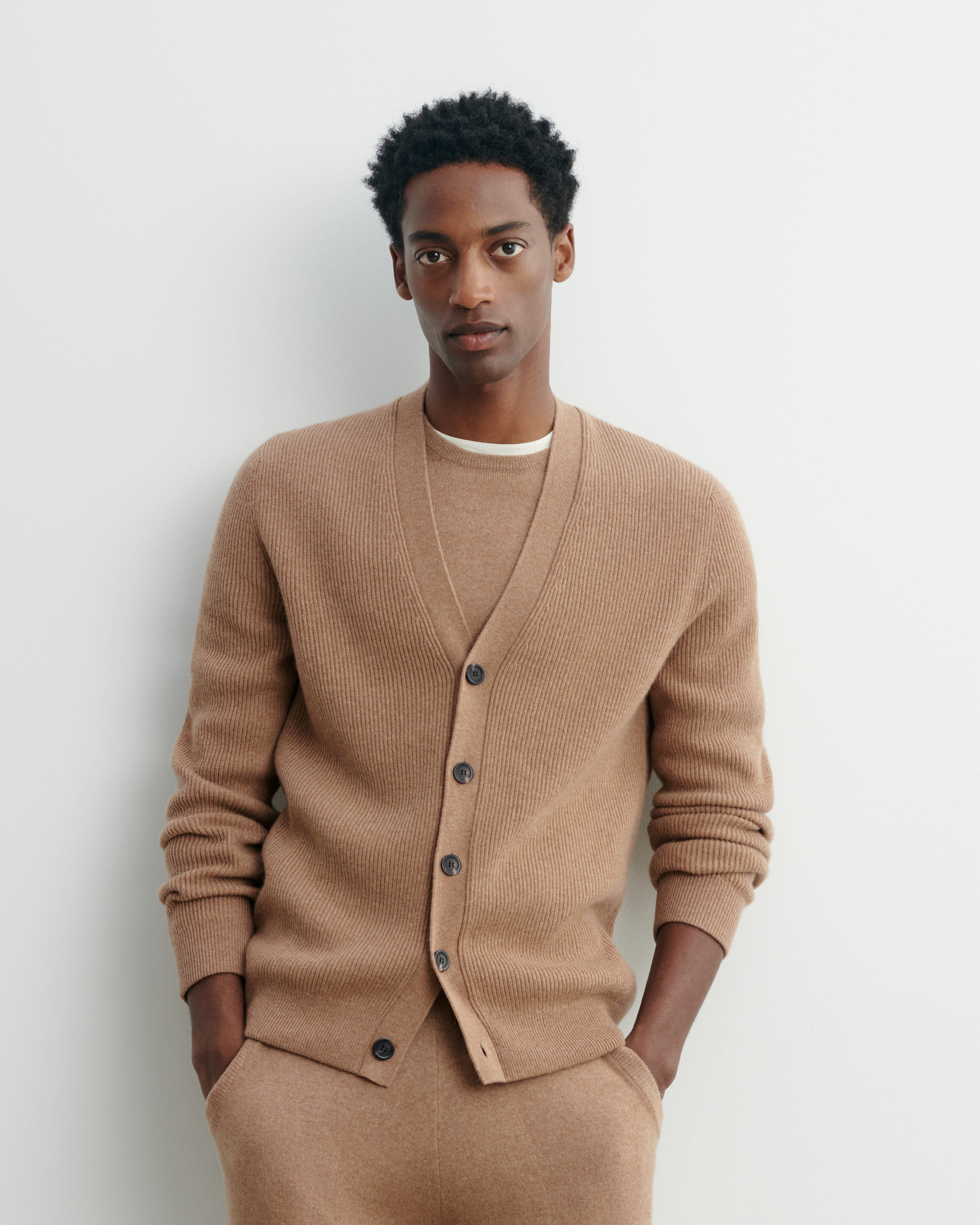 Cardigan à côtes-CARAMEL-100% cachemire