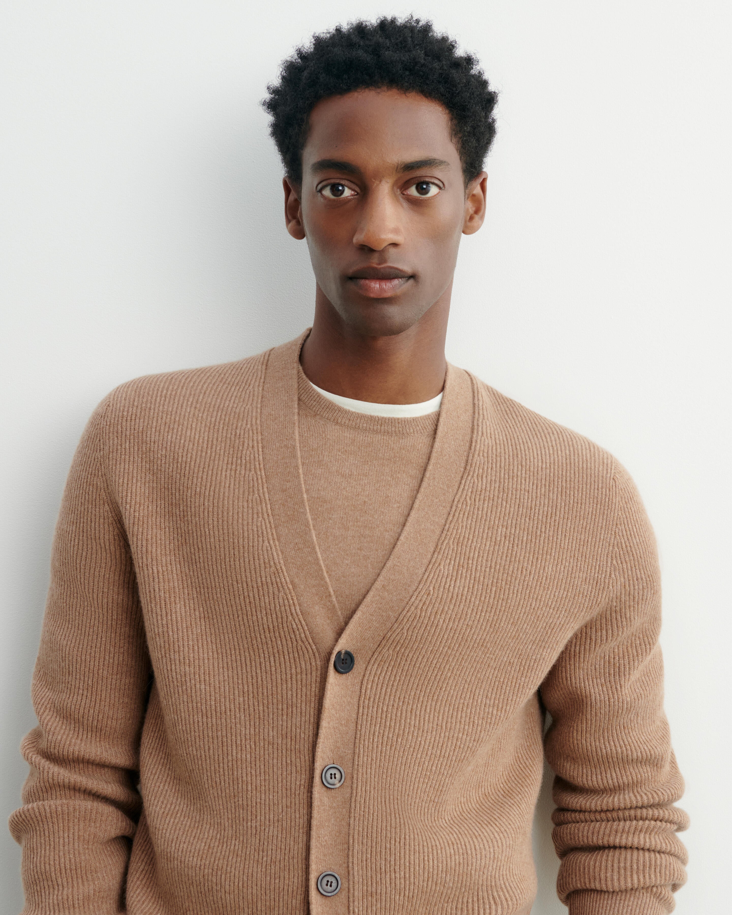 Cardigan à côtes-CARAMEL-100% cachemire