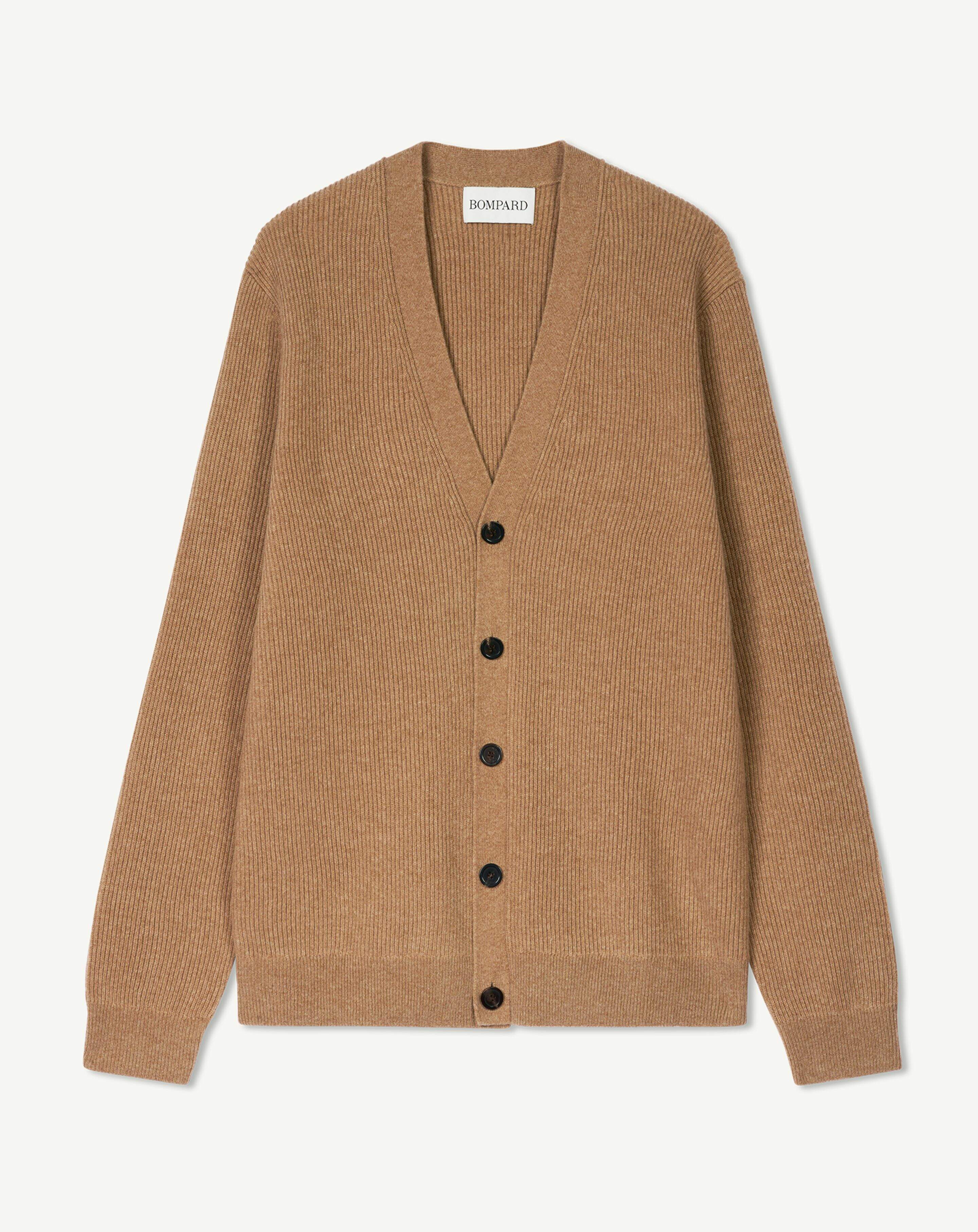 Cardigan à côtes-CARAMEL-100% cachemire