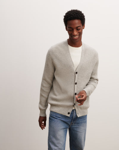 Cardigan à côtes-GRIS ARGENTE-100% cachemire