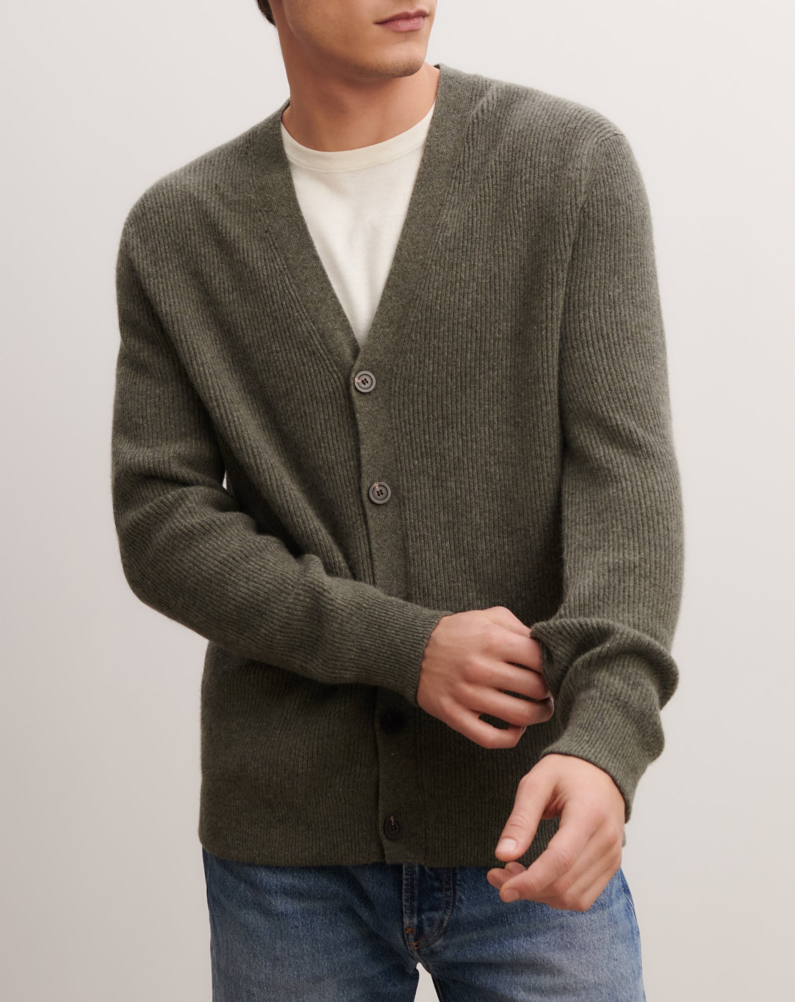 Cardigan à côtes-KAKI OMBRE-100% cachemire