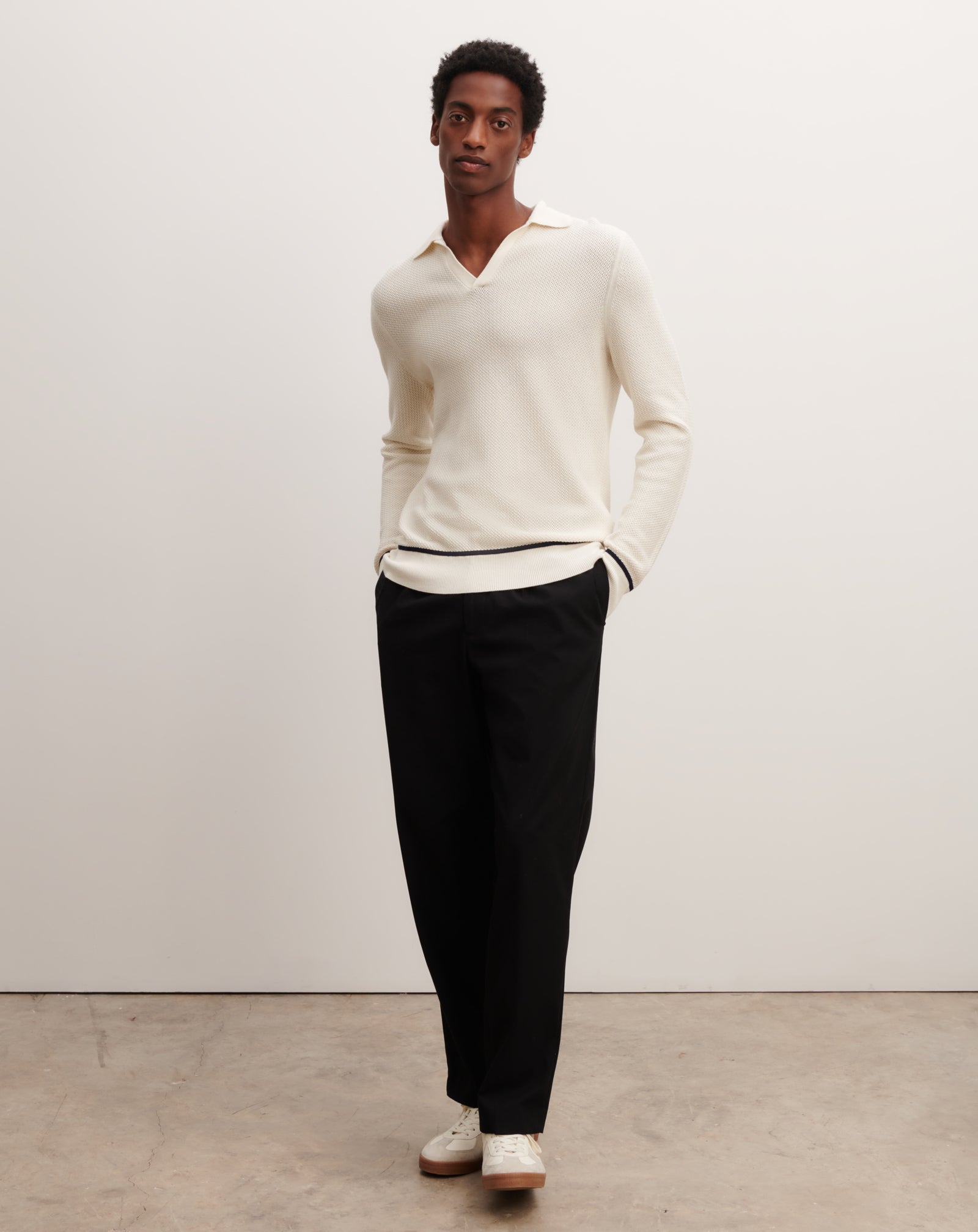 Polo point rétro-NATUREL/MARINE-85% pima coton 15% cachemire