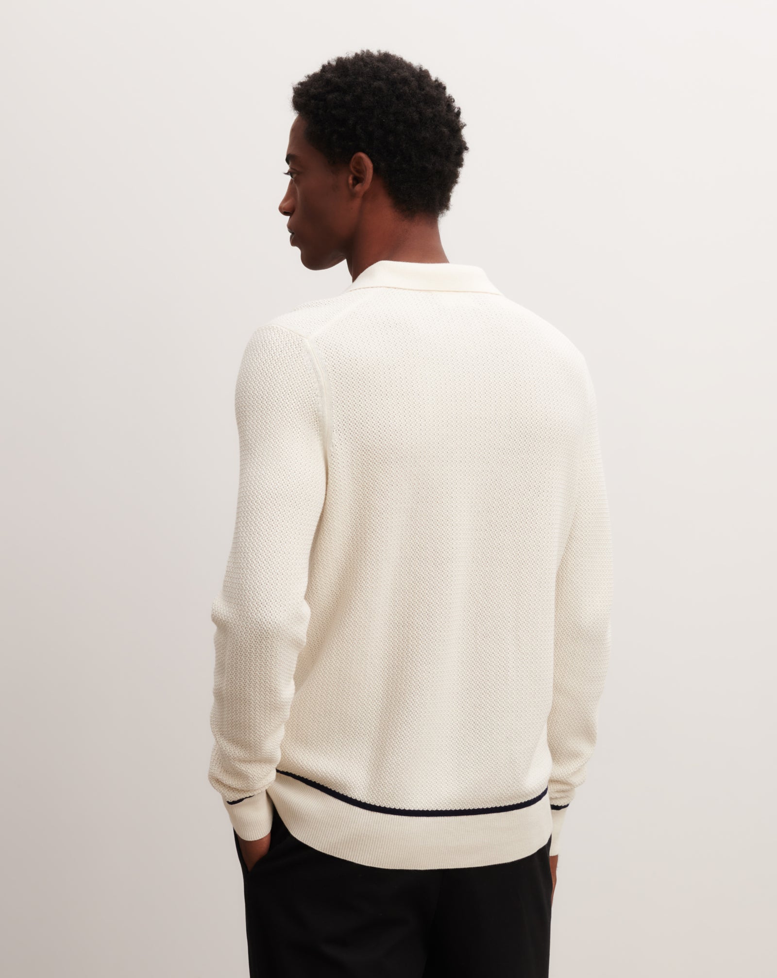 Polo point rétro-NATUREL/MARINE-85% pima coton 15% cachemire