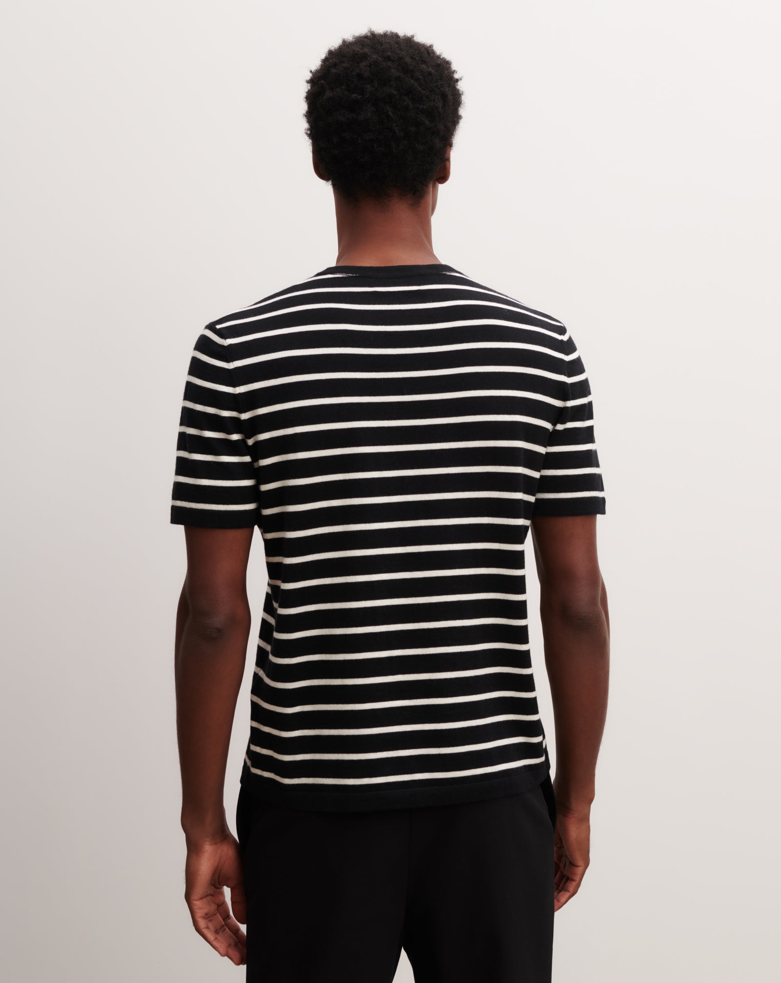 T-shirt ultrafin rayé-NOIR/NATUREL-85% pima coton 15% cachemire