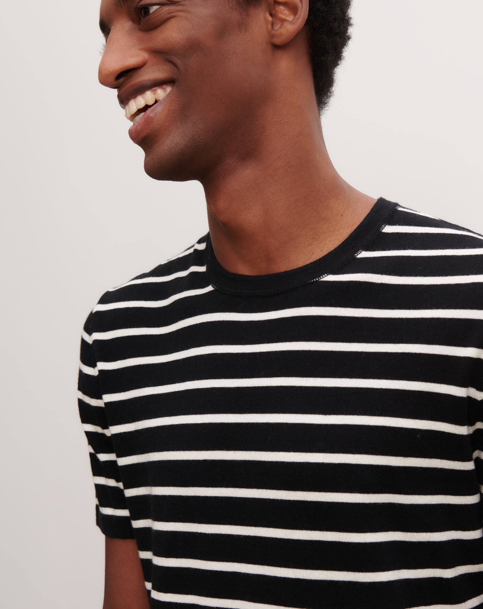 T-shirt ultrafin rayé-NOIR/NATUREL-85% pima coton 15% cachemire