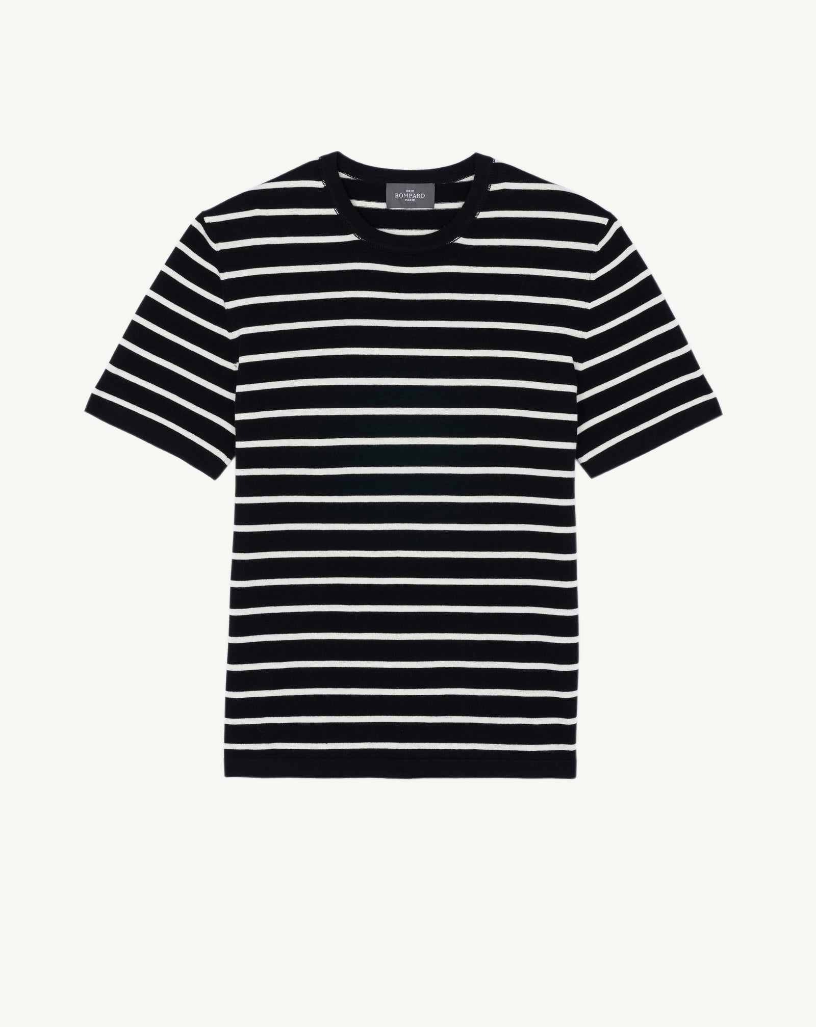 T-shirt ultrafin rayé-NOIR/NATUREL-85% pima coton 15% cachemire