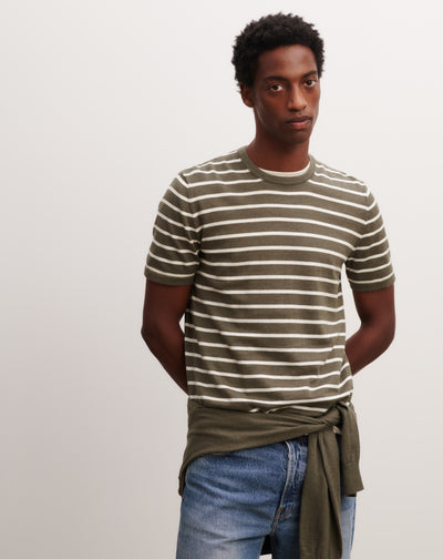 T-shirt ultrafin rayé-KAKI OMBRE/NATUREL-85% pima coton 15% cachemire
