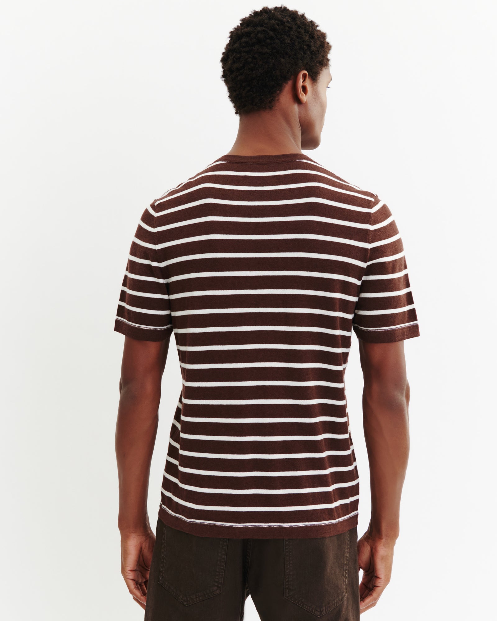 T-shirt ultrafin rayé-CAFE/NATUREL-85% pima coton 15% cachemire