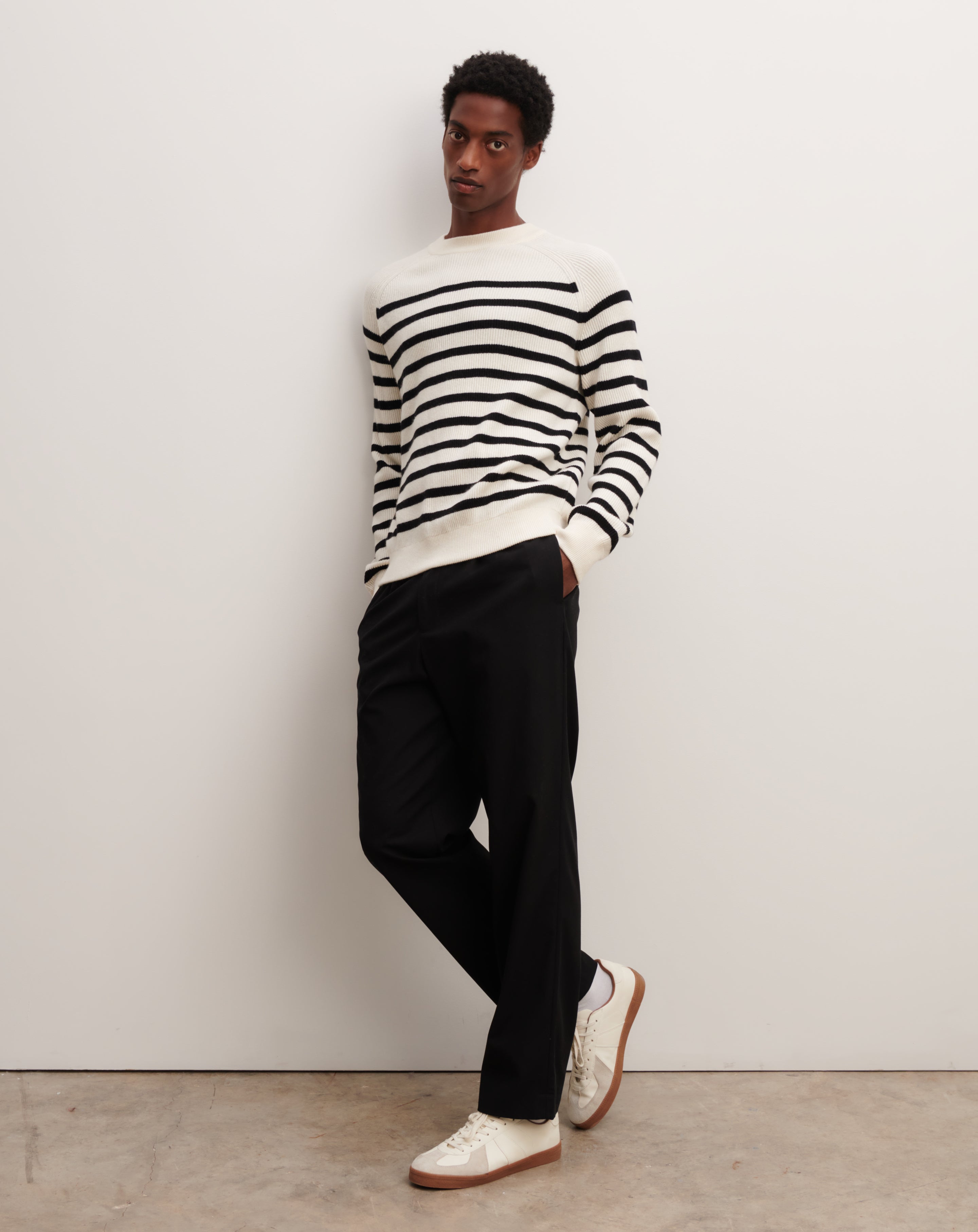 Pull col rond à rayures-NATUREL/NOIR-70% coton bio 30% cachemire