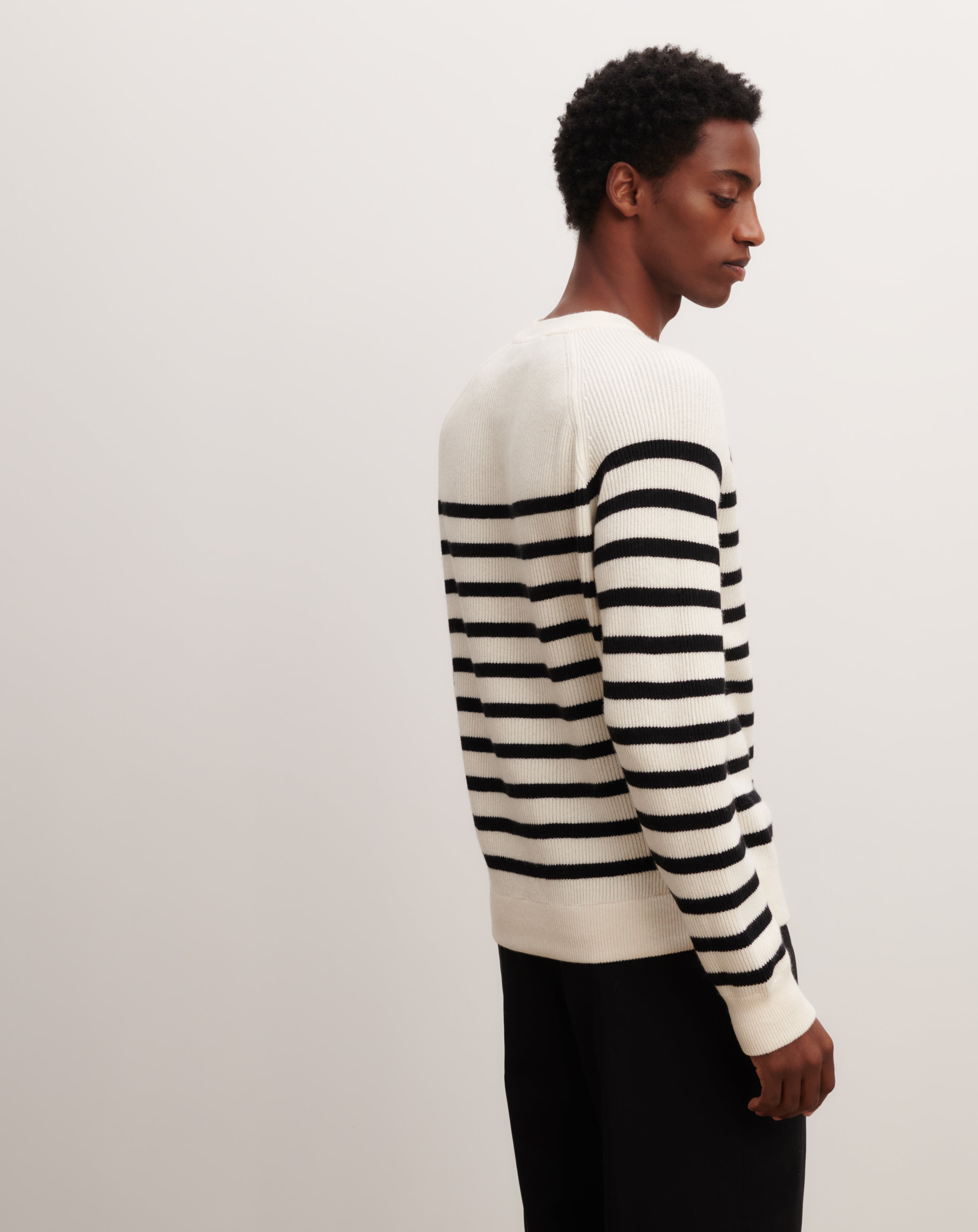 Pull col rond à rayures-NATUREL/NOIR-70% coton bio 30% cachemire