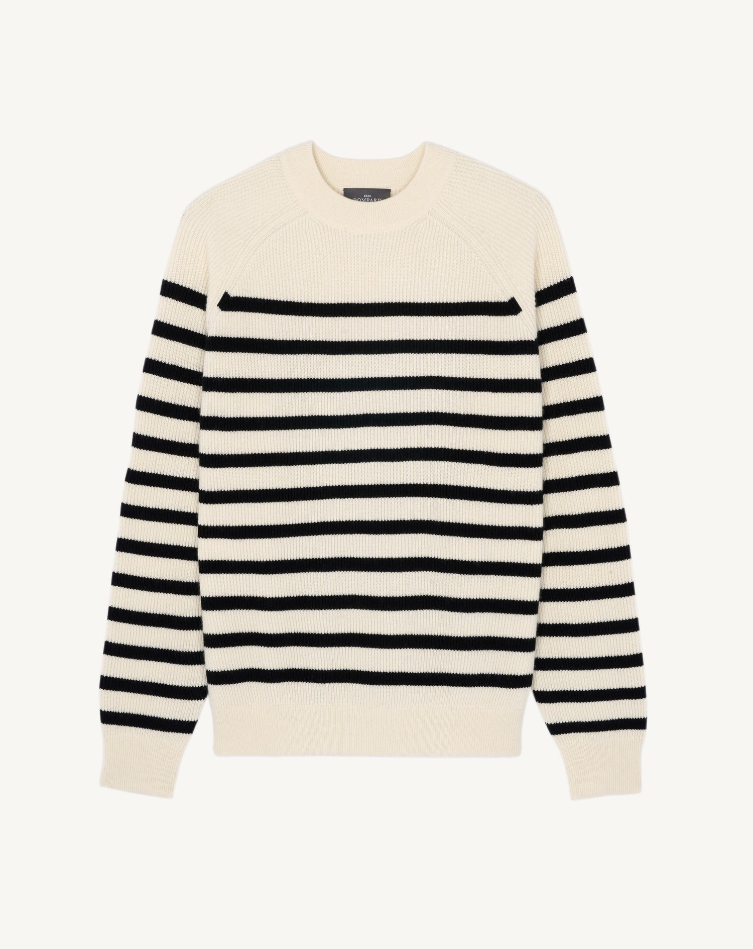 Pull col rond à rayures-NATUREL/NOIR-70% coton bio 30% cachemire