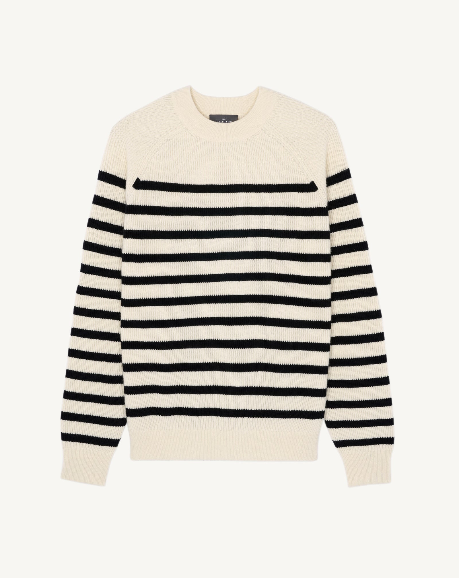 Pull col rond à rayures-NATUREL/NOIR-70% coton bio 30% cachemire