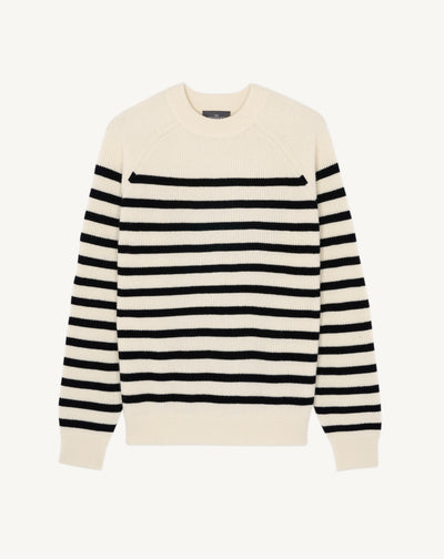 Pull col rond à rayures-NATUREL/NOIR-70% coton bio 30% cachemire