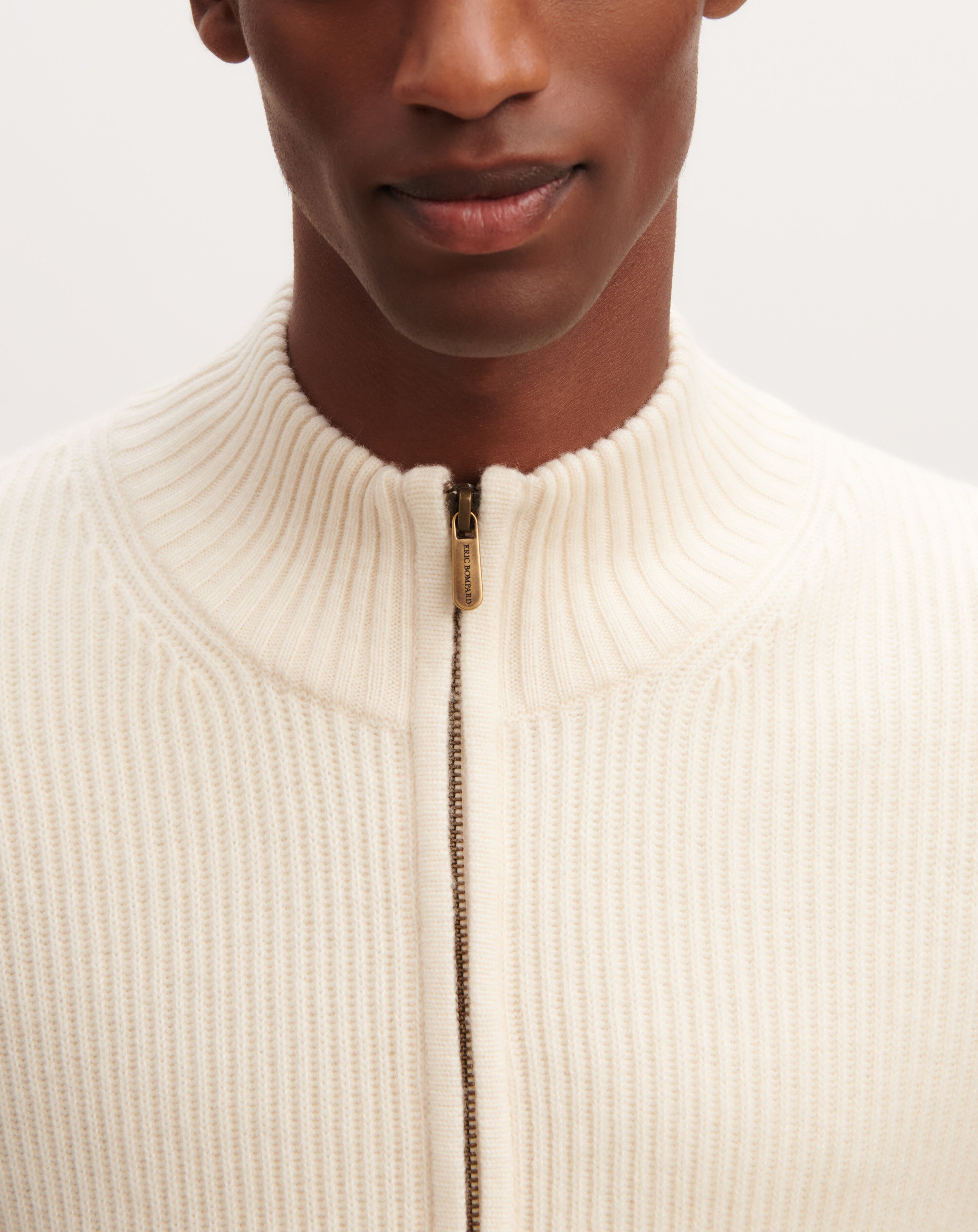 Gilet zippé à côtes-NATUREL-50% cachemire 50% laine