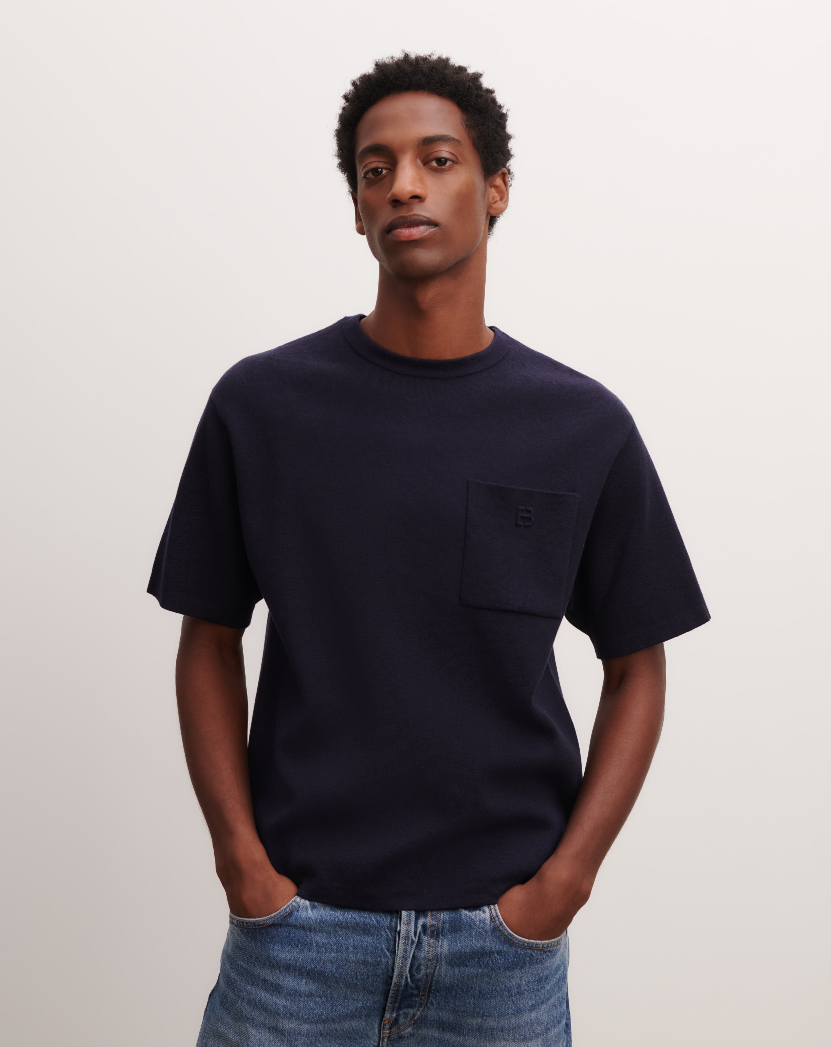 T-shirt double face Marine/gris argente