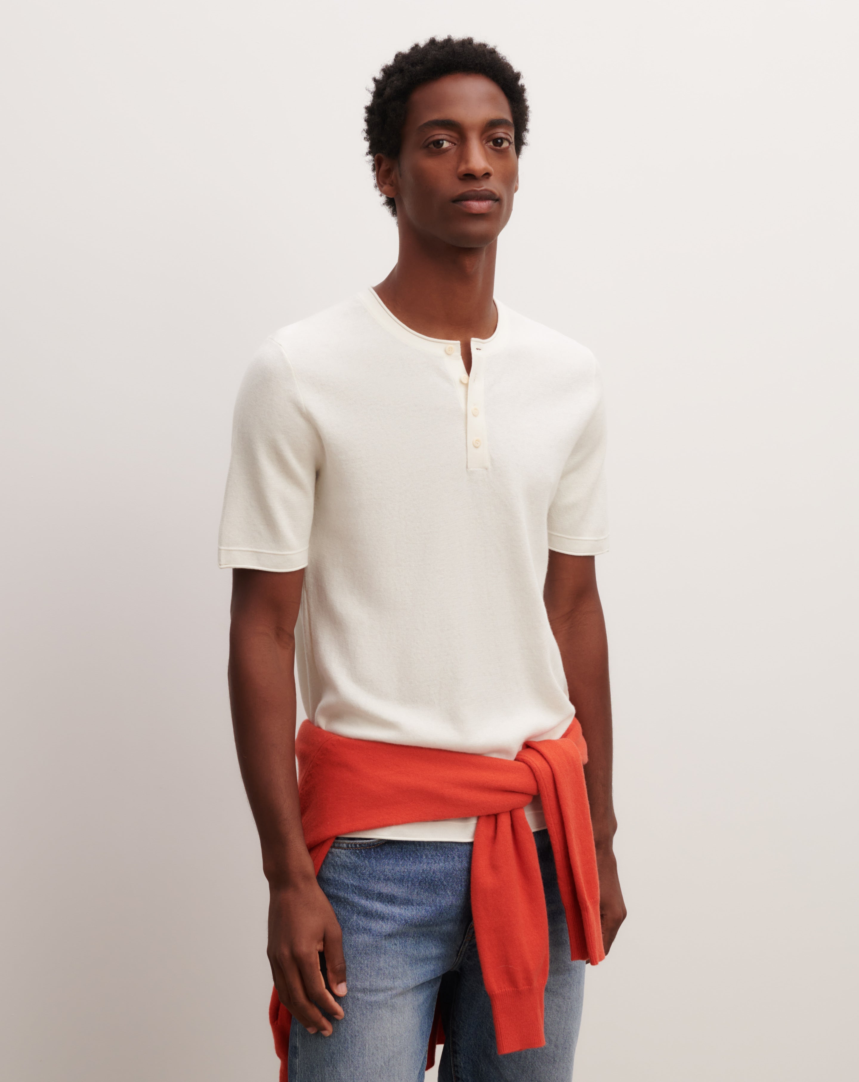 T-shirt col tunisien-NATUREL-70% coton 30% cachemire