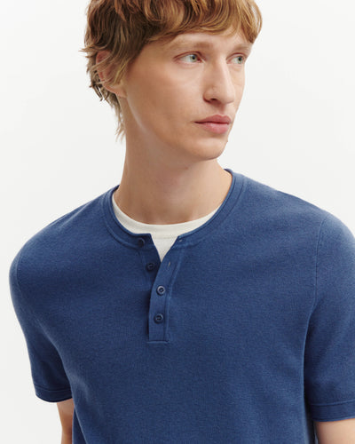 T-shirt col tunisien-BLEU ATLAS-70% coton 30% cachemire