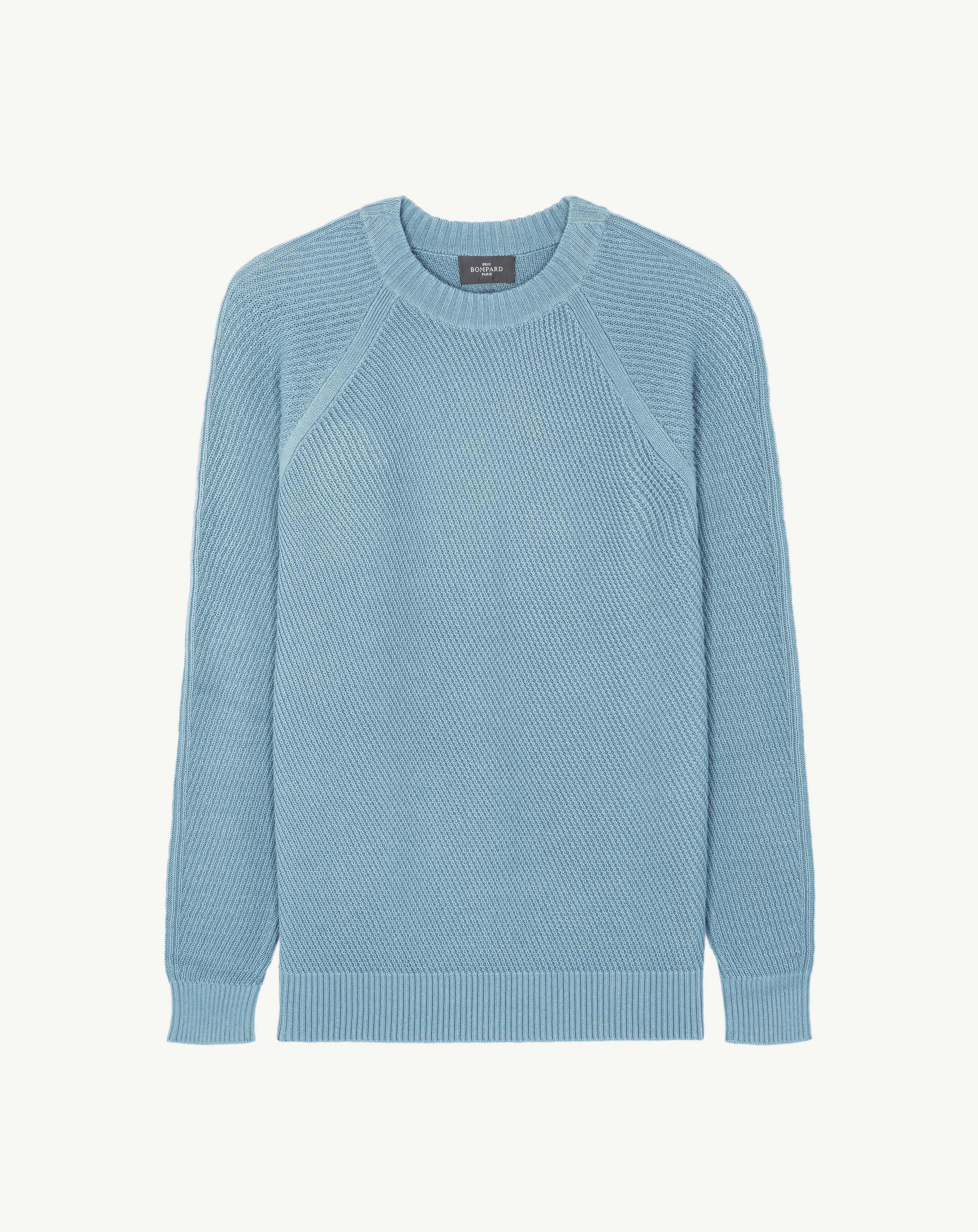 Pull col rond à côtes-BLEU HERON-85% pima coton 15% cachemire