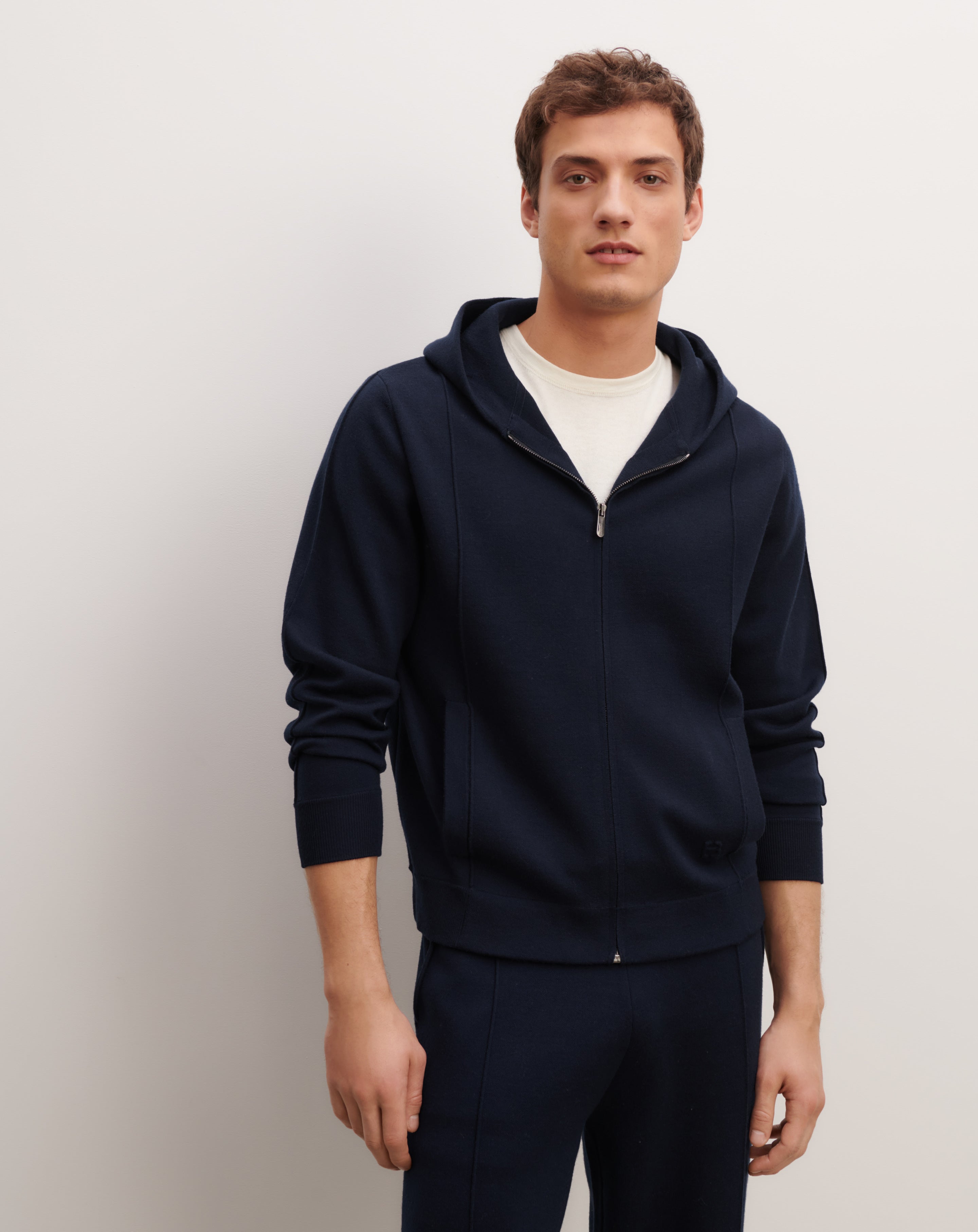 Pull à capuche double face-MARINE-100% laine