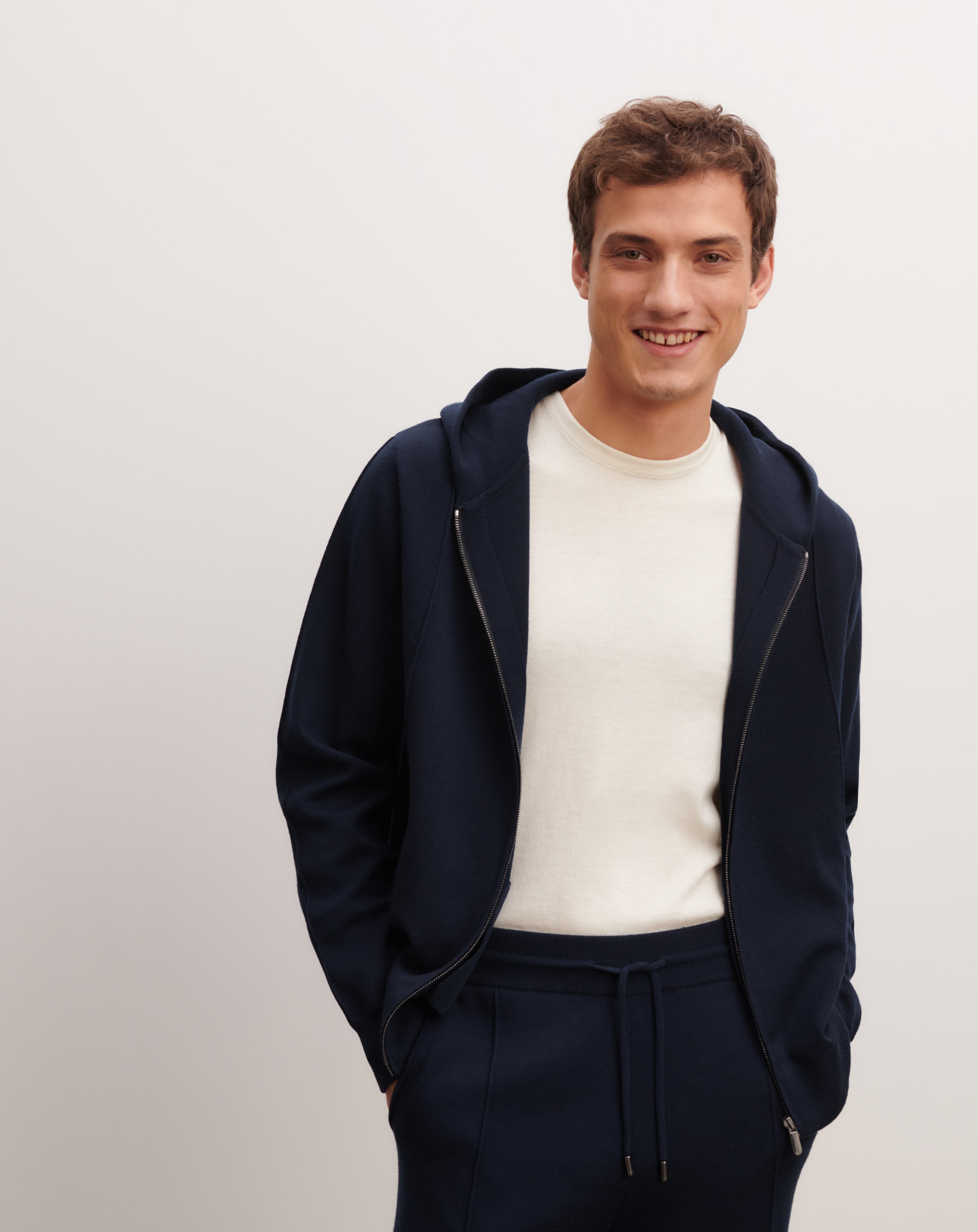 Pull à capuche double face-MARINE-100% laine