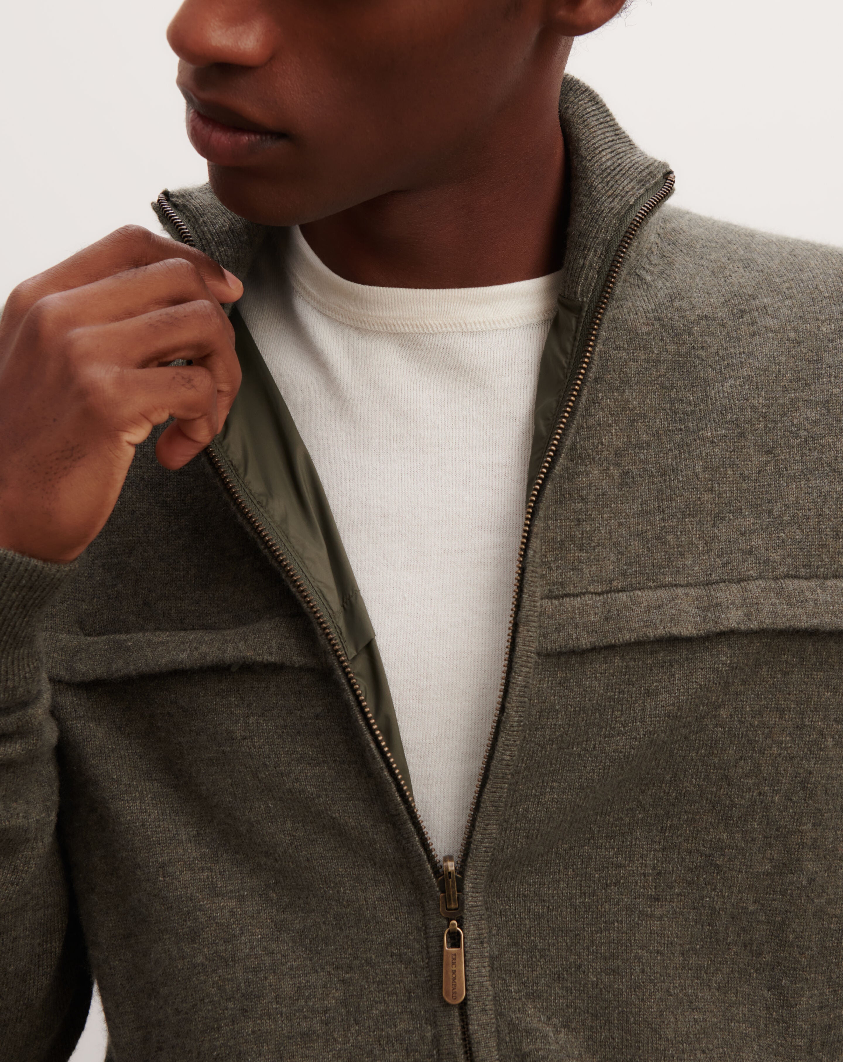 Blouson zippé réversible-KAKI OMBRE-70% laine 30% cachemire doublure : 100% nylon