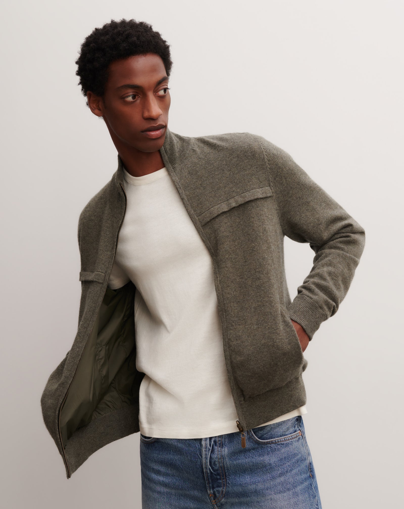 Blouson zippé réversible-KAKI OMBRE-70% laine 30% cachemire doublure : 100% nylon