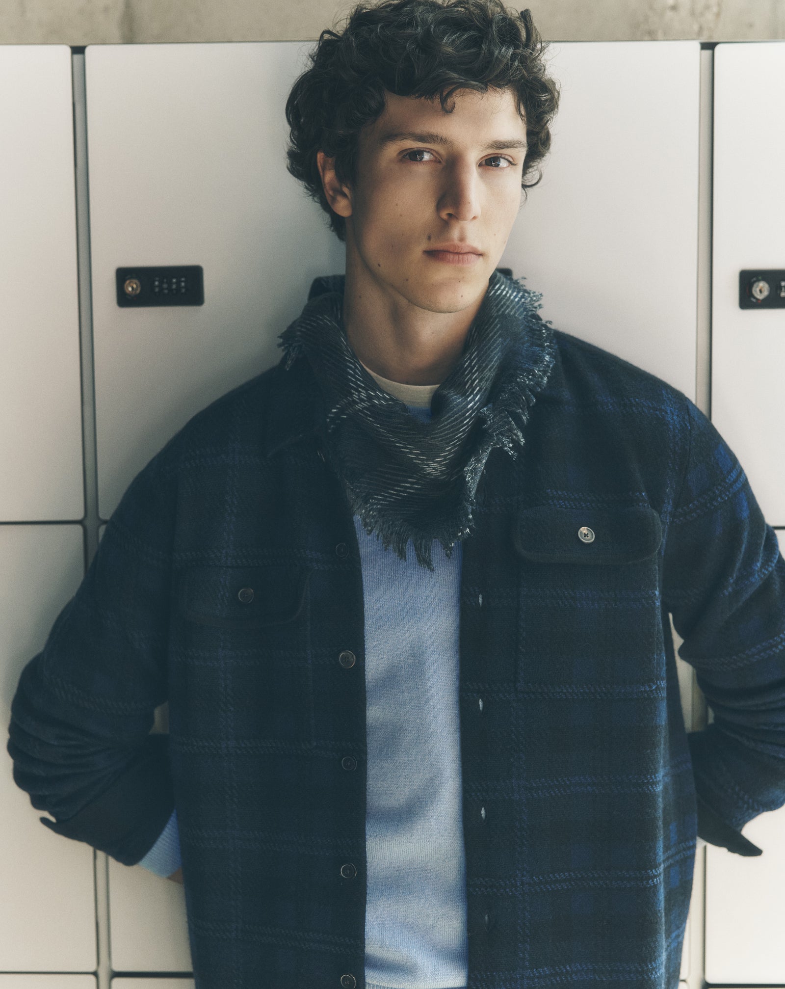 Surchemise tartan-NOIR/MARINE-88% laine 12% cachemire