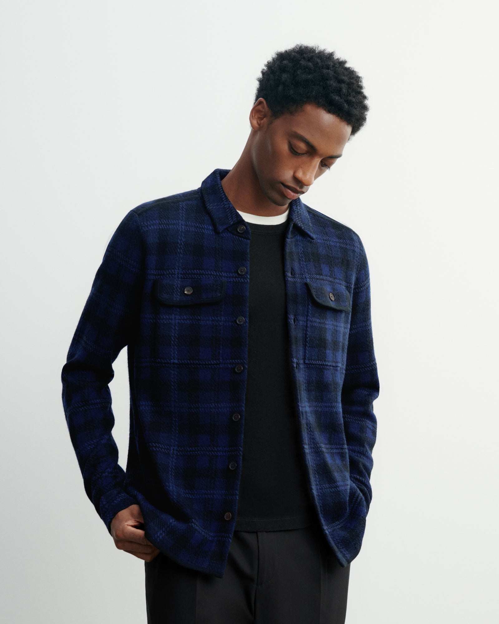 Surchemise tartan-NOIR/MARINE-88% laine 12% cachemire