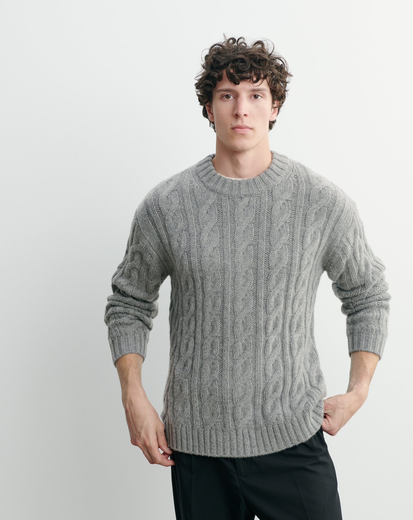 Pull col rond à torsades-GRIS METEORITE-100% cachemire