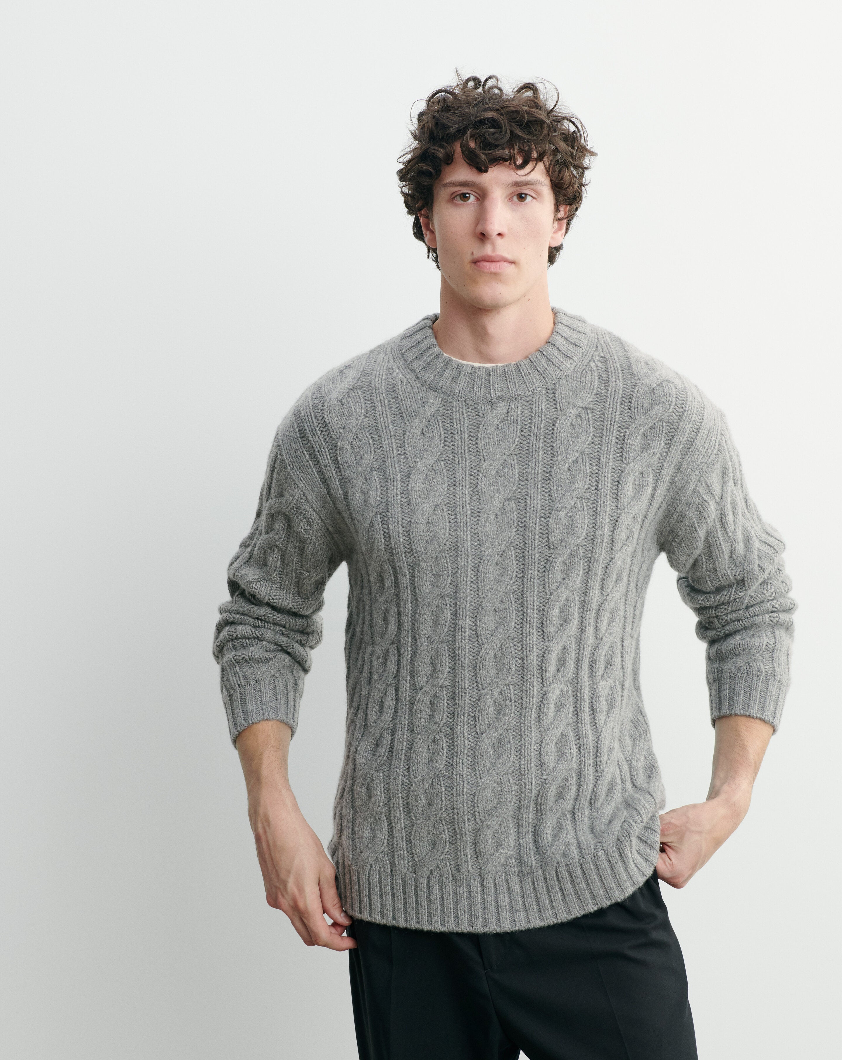 Pull col rond à torsades Gris meteorite