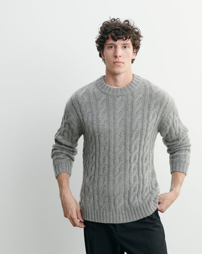 Pull col rond à torsades-GRIS METEORITE-100% cachemire
