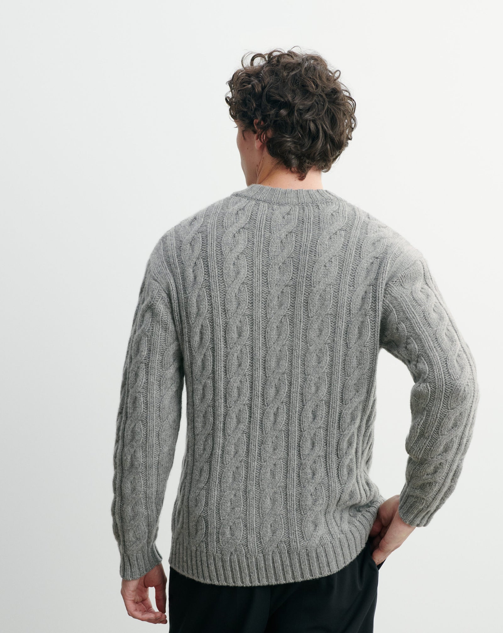 Pull col rond à torsades-GRIS METEORITE-100% cachemire