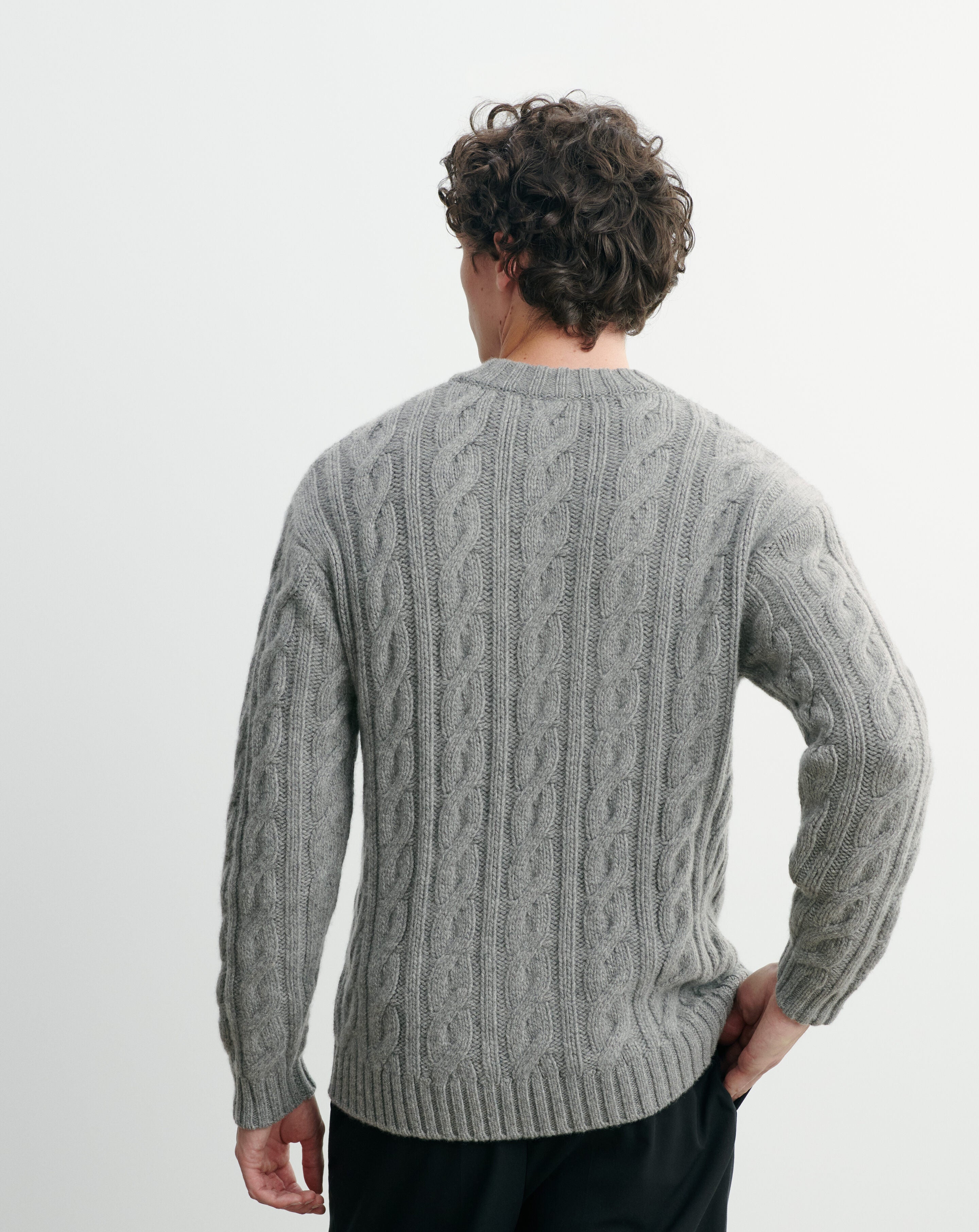 Pull col rond à torsades-GRIS METEORITE-100% cachemire