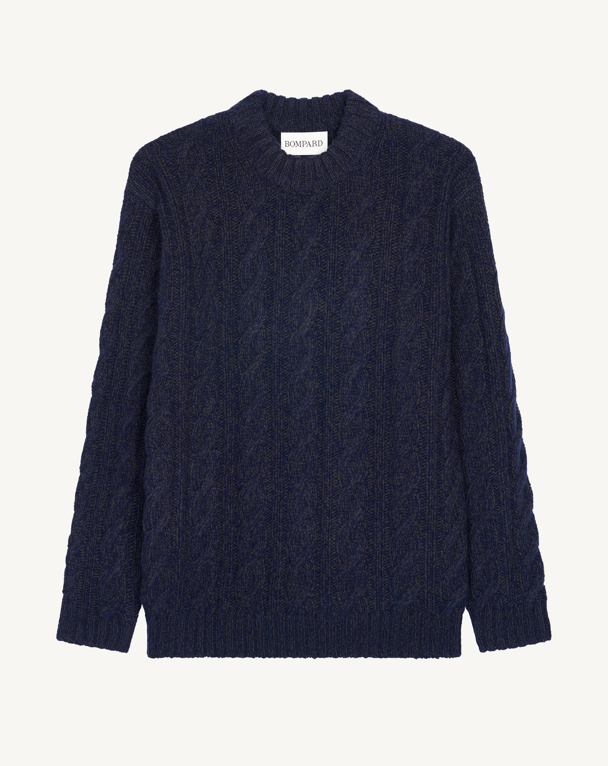 Pull col rond à torsades-MARINE/CHARBON-100% cachemire