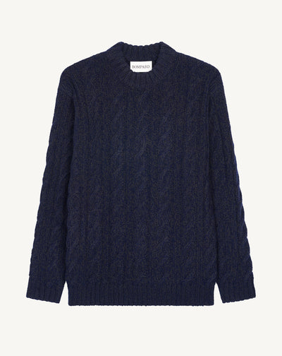 Pull col rond à torsades-MARINE/CHARBON-100% cachemire