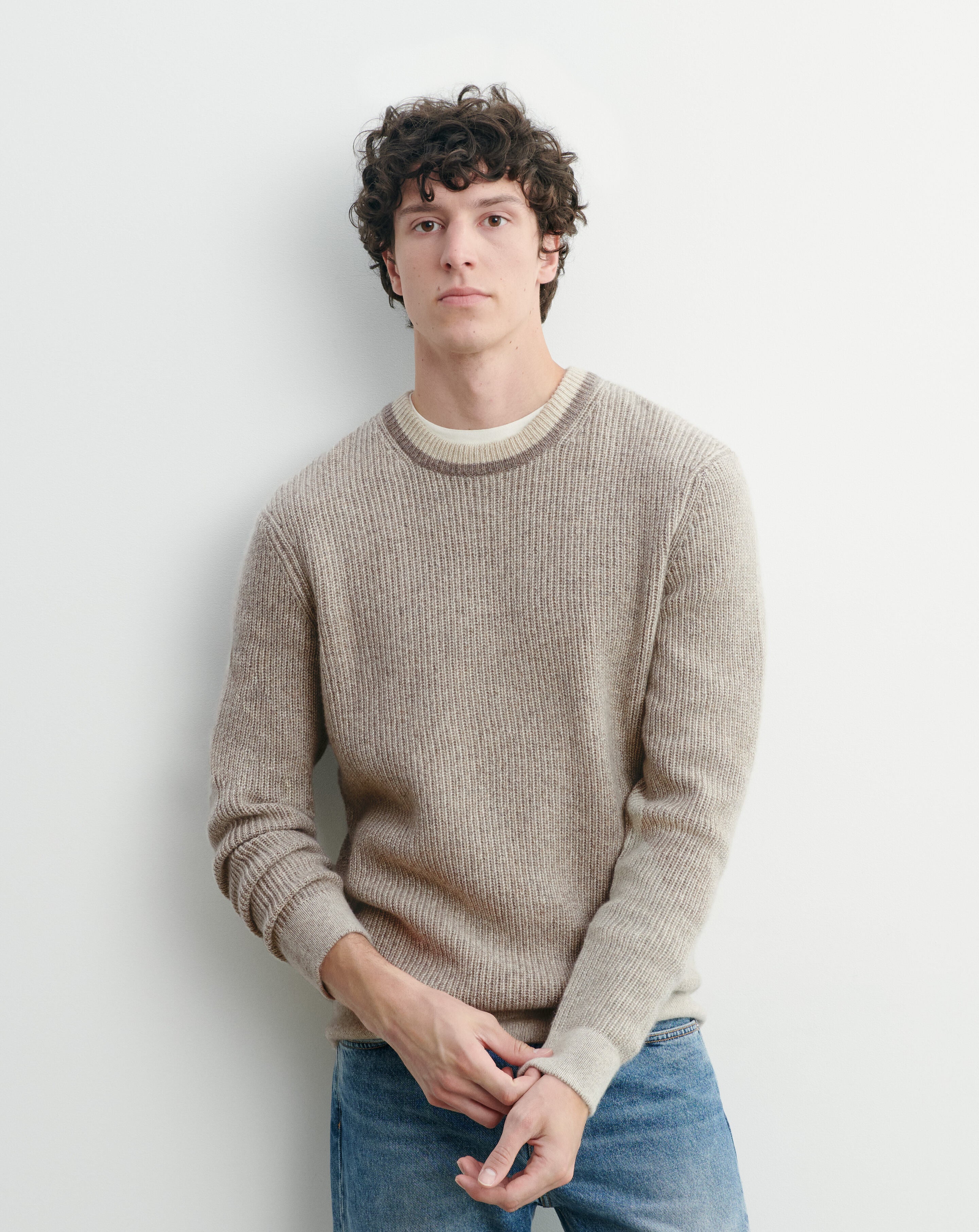 Pull col rond vanisé Avoine/millet